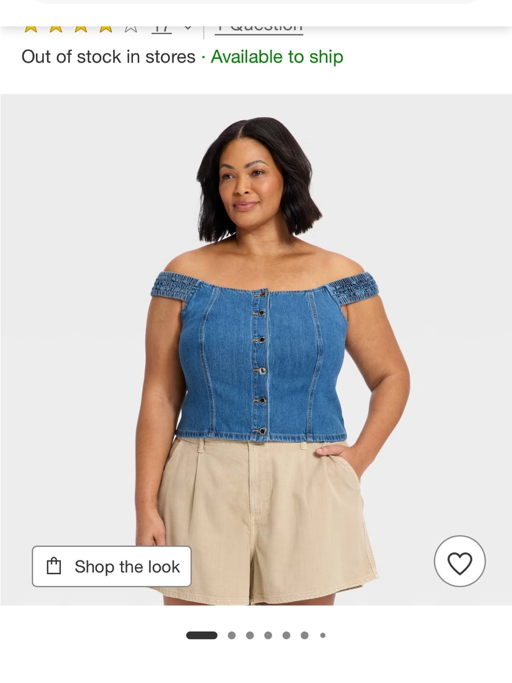 Universal Thread Off-Shoulder Blue Denim Button-Front Crop Top